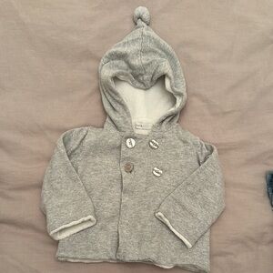 Gray Hooded Baby Jacket with Buttons